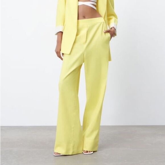 ZARA LINEN BLEND WIDE LEG PANTS - Picture 1 of 1